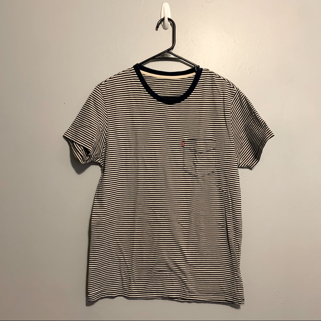 Levis Navy Blue And White Striped Tshirt
